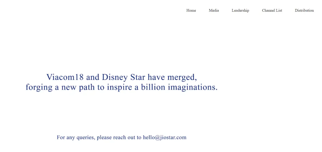 Screenshot of the new jiostar.com website